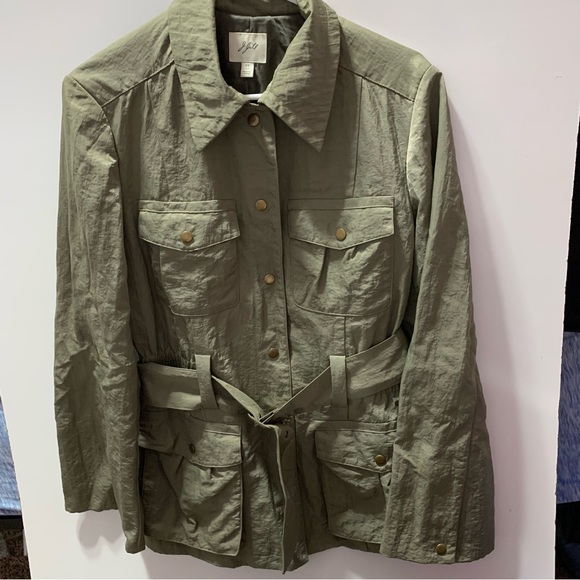 J. Jill Jackets & Coats Jjill Silver Sage Nylon Lined Short Belted